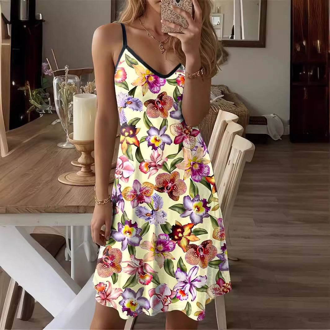 Damen Sommerkleid mit floralem Print und verstellbaren Trägern Drune