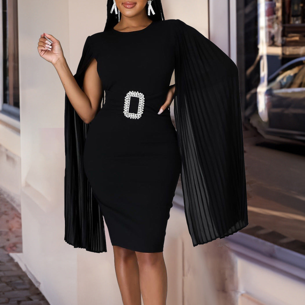 Damen figurbetontes Abendkleid mit dramatischen Rüschendetails und glitzerndem Gürtel Drune