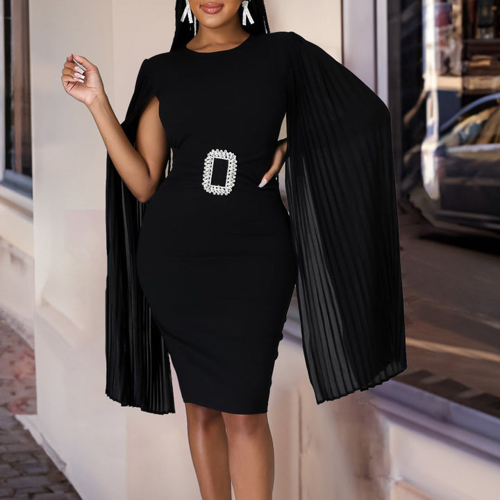 Damen figurbetontes Abendkleid mit dramatischen Rüschendetails und glitzerndem Gürtel Drune