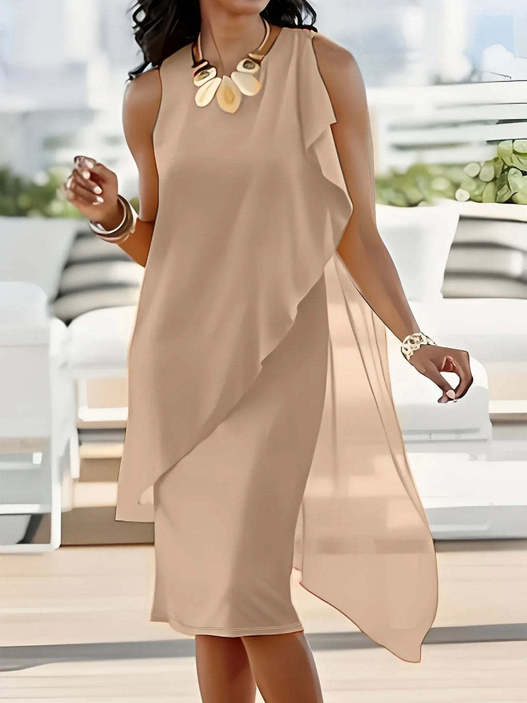 Damen asymmetrisches Chiffonkleid mit fließendem Schnitt Drune