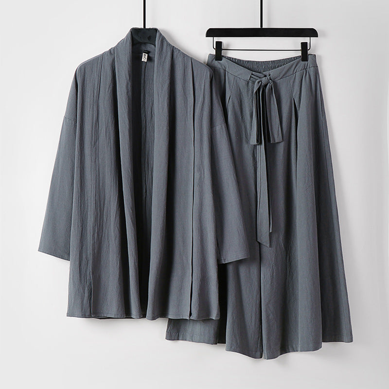 Damen Zweiteiliges Lounge-Set im Kimono-Stil mit offenem Schalkragen und weitem Palazzo-Hosenrock Drune