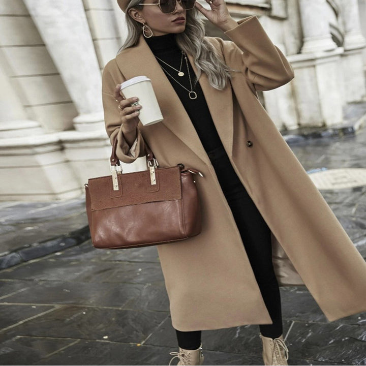 Damen Oversize Longmantel mit weiter Schulter und verdeckter Knopfleiste Drune
