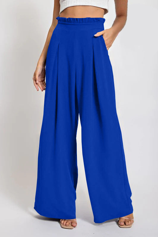 Damen Weit geschnittene High-Waist-Hose mit Faltenwurf und elastischem Bund Drune