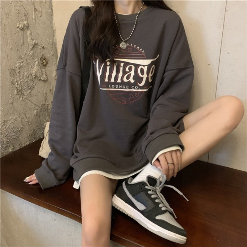 Damen lässiger Oversized Pullover mit kreativem Druck und bequemen, atmungsaktiven Materialien Drune