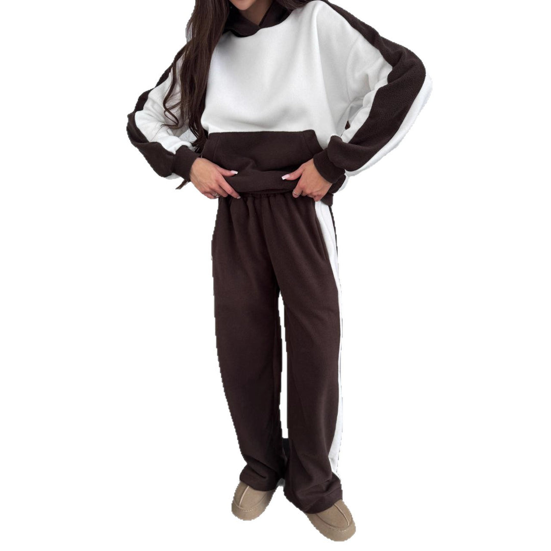 Damen kuscheliger Fleece-Sportanzug mit hohem Hals und seitlichen Streifen Drune