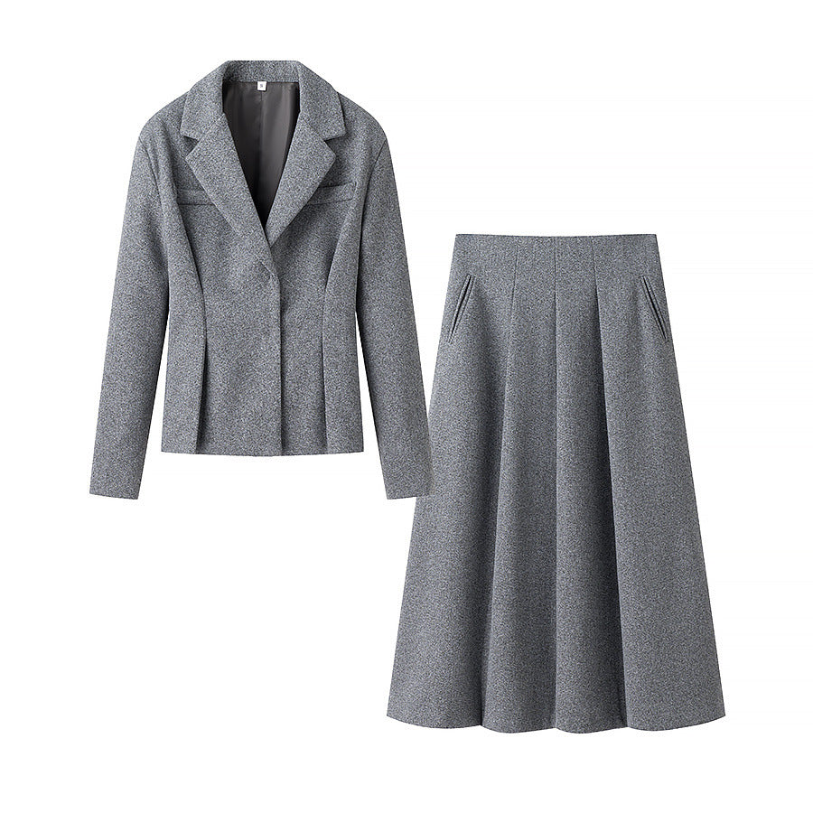 Damen nan tailliertes Zweiteiler-Blazer- und Midirock-Set mit Wiener Nähten und plisseeartigem Faltenwurf Drune