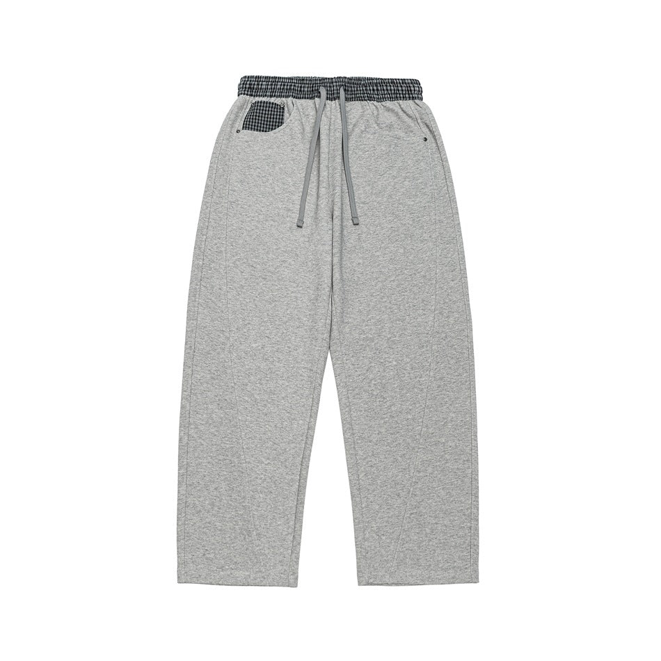 Damen Leichte Sweatpants mit hohem Gummibund, Karomusterbesatz und weitem Cropped Schnitt Drune