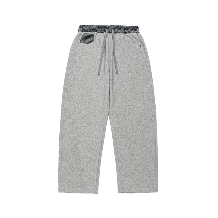 Damen Leichte Sweatpants mit hohem Gummibund, Karomusterbesatz und weitem Cropped Schnitt Drune