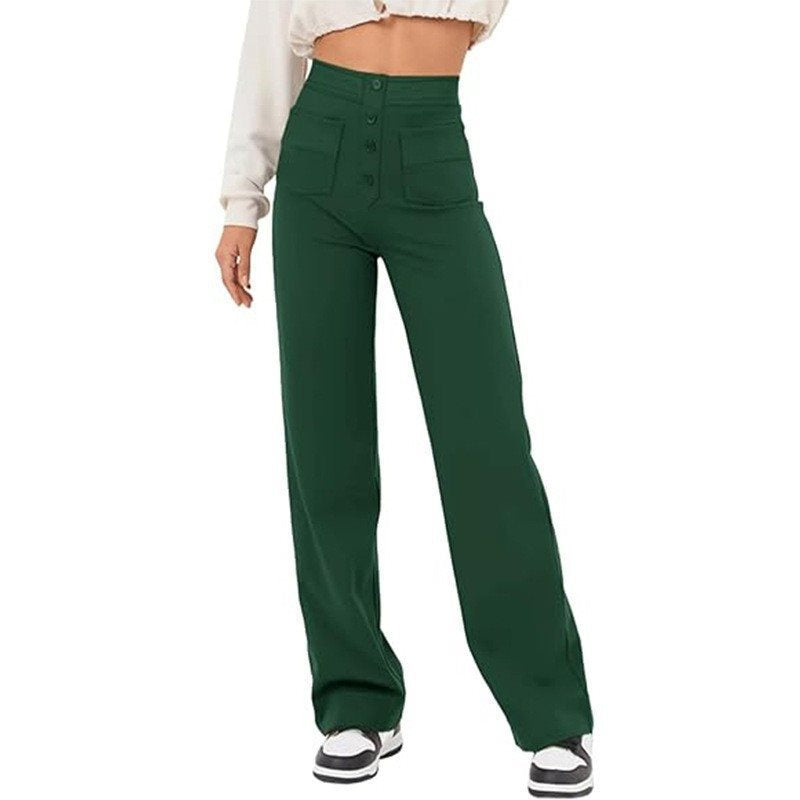 Damen Hochtaillierte weite Hose mit Knopfleiste und aufgesetzten Taschen Drune