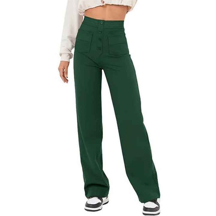 Damen Hochtaillierte weite Hose mit Knopfleiste und aufgesetzten Taschen Drune