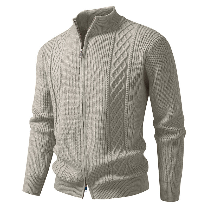 Herren nan Zip-Strickjacke mit dekorativem Zopfmuster, Stehkragen und elastischen Bündchen Drune