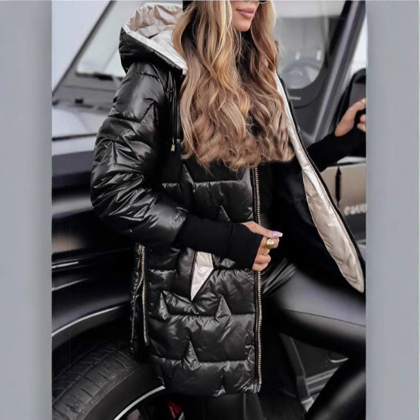 Damen modische und wärmende Steppjacke mit Kapuze Drune