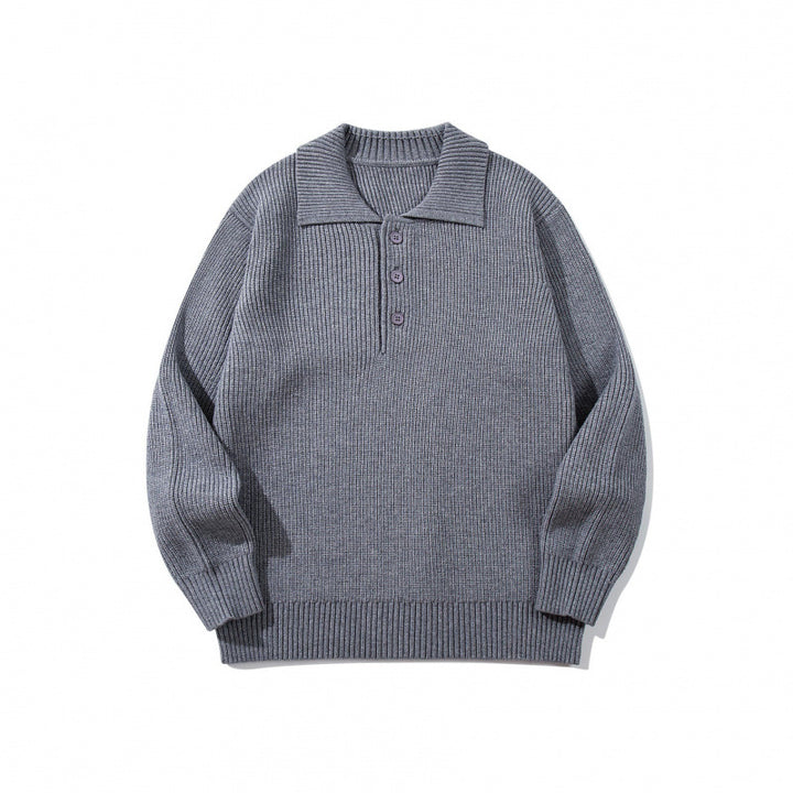 Herren Feinstrick-Polo-Pullover mit Hemdkragen, Knopfleiste und geripptem Saum Drune