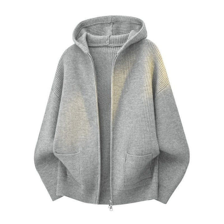 Damen Kuschelige Oversize-Rippstrick-Kapuzenjacke mit Zwei-Wege-Reißverschluss & aufgesetzten Taschen Drune