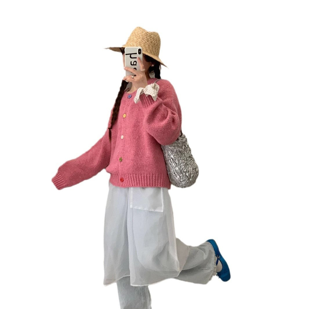 Damen Kuschelige Strickjacke mit bunten Knöpfen und lockerer Passform Drune