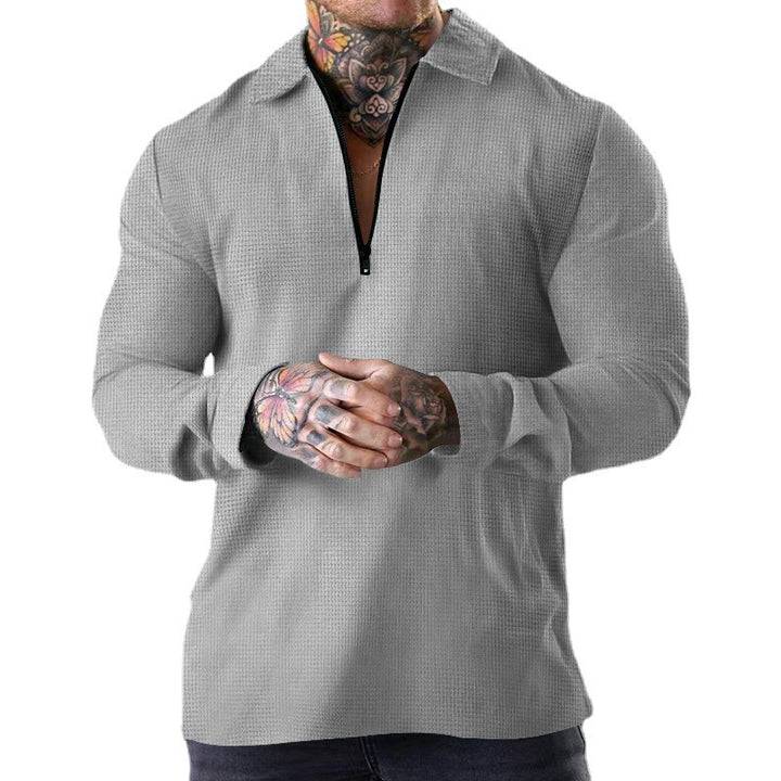 Herren nan schmales Halbzip-Polo mit Waffelstruktur offener Kentkragen und cleanem Minimal-Design Drune