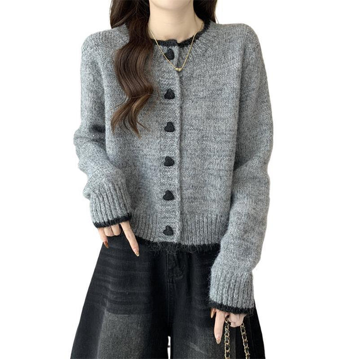 Damen Strickjacke mit Herzknöpfen Drune