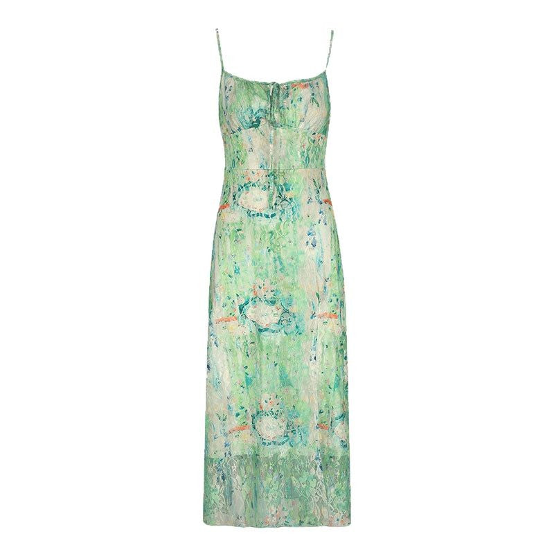 Damen Maxikleid mit zartem floralem Muster und verstellbaren Spaghettiträgern Drune