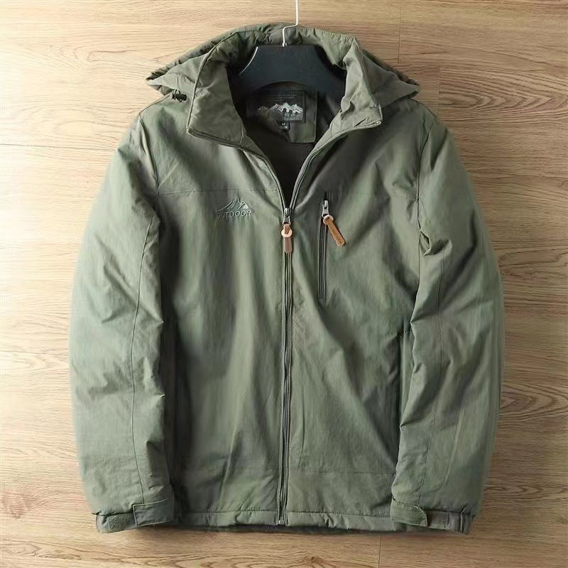 Herren nan wasserabweisende isolierte Allwetter-Trekkingjacke mit verstellbarer Kapuze und verdeckter Brusttasche Drune
