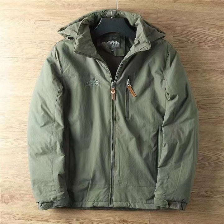 Herren nan wasserabweisende isolierte Allwetter-Trekkingjacke mit verstellbarer Kapuze und verdeckter Brusttasche Drune