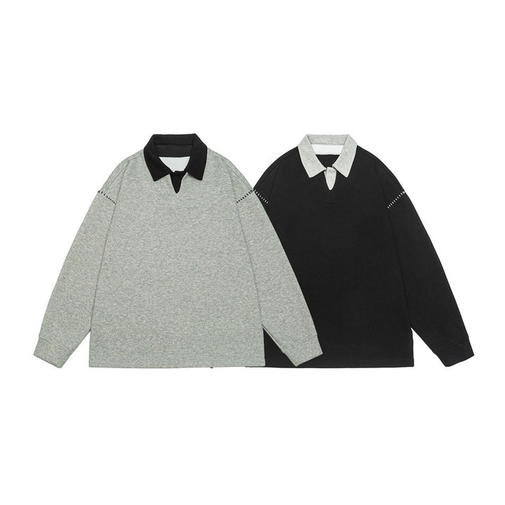 Herren Relaxed-Sweatshirt mit Polokragen und dekorativer Schulternaht Drune