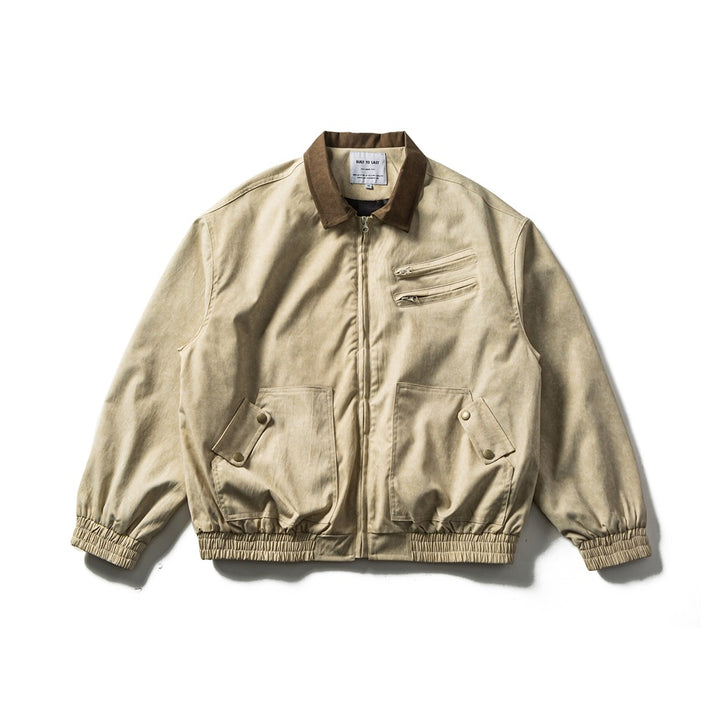 Herren Boxy-Canvas-Blousonjacke im Utility-Look mit Cordkragen und Zip-Brusttaschen Drune