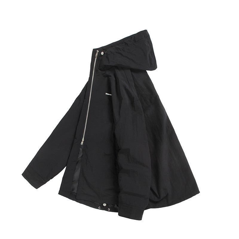 Unisex Ultraleichte Packbare Kapuzenjacke im Boxy-Relax-Schnitt mit Zwei-Wege-Metallreißverschluss Drune