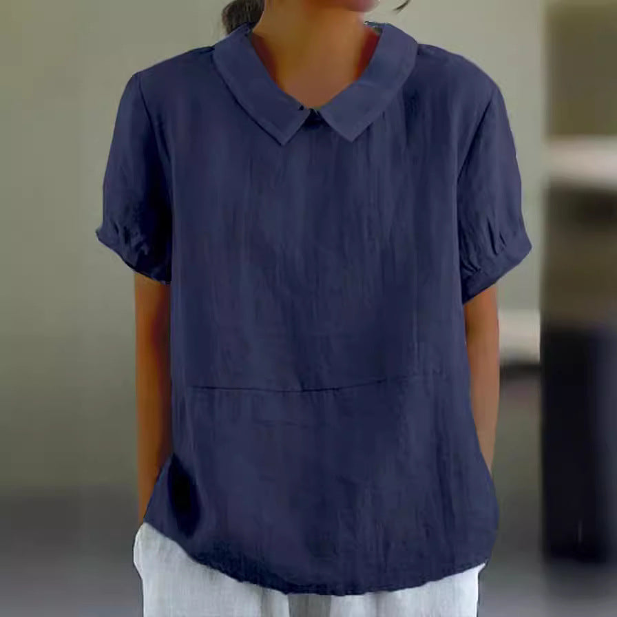 Damen luftige Bluse mit Kragen und umschlägigen Ärmeln Drune