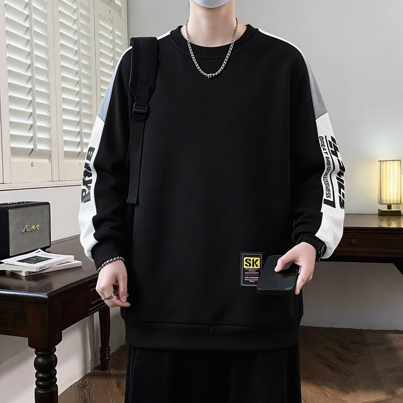 Herren Oversize‑Sweatshirt mit kontrastierenden Ärmeln, Rundhalsausschnitt & Labelpatch Drune