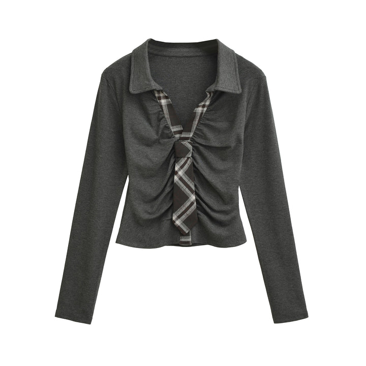 Damen Langarmshirt mit gerafftem Design und modernem Hemdkragen Drune