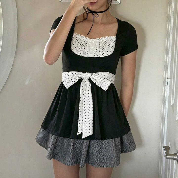 Damen Elegantes Minikleid mit Herz-Ausschnitt und verspieltem Rüschendesign Drune