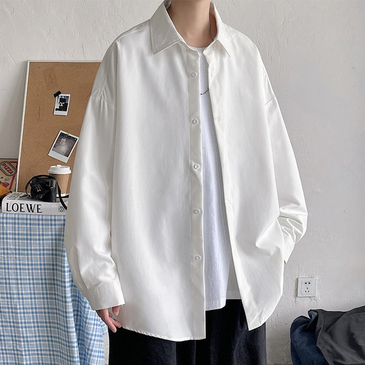 Herren nan leichtes Overshirt-Hemdjacke aus Baumwollmix mit verdeckter Knopfleiste, überschnittener Schulter und abgerundetem Saum Drune