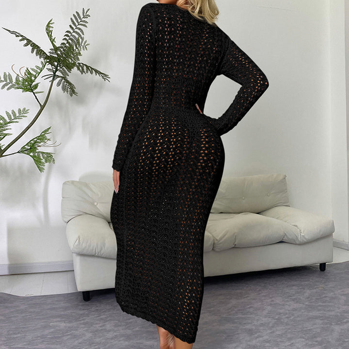 Damen Elegantes gehäkeltes Strandkleid mit tiefem V-Ausschnitt und luftiger Struktur Drune