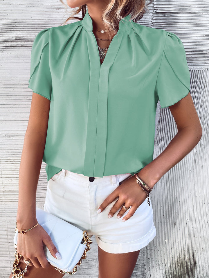Damen Elegante Bluse mit modischen Puffärmeln und V-Ausschnitt Drune