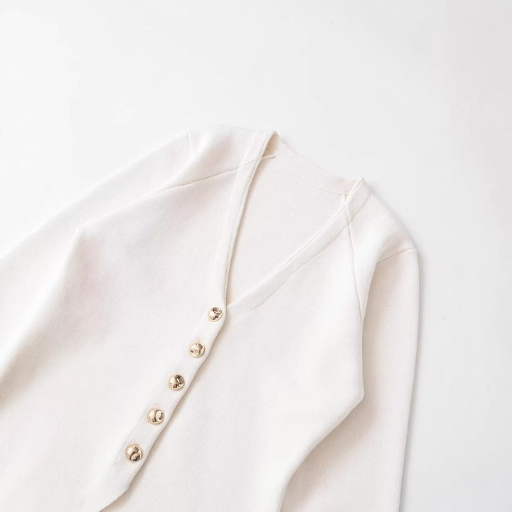 Damen Taillierter Rippstrick-Blazer-Cardigan mit V‑Ausschnitt und Zierknöpfen Drune