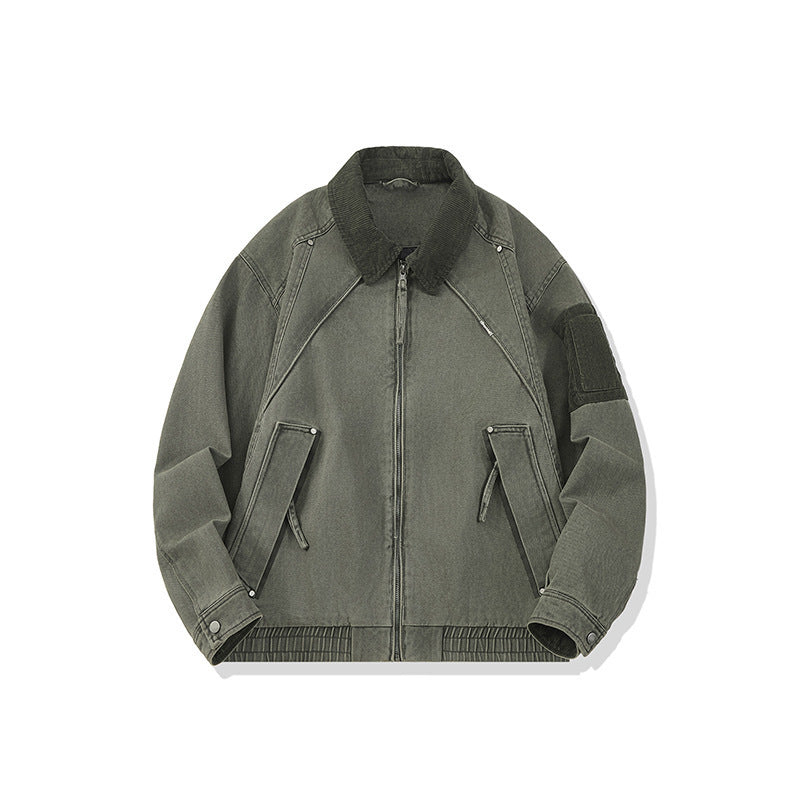 Herren Canvas-Bomberjacke im Vintage-Look mit Raglanärmeln und elastischem Saum Drune