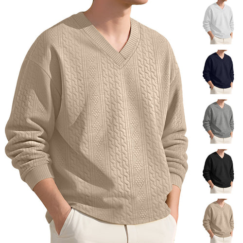 Herren nan strukturierter V-Ausschnitt Strickpullover mit Kabel- und Wabenmuster Drune