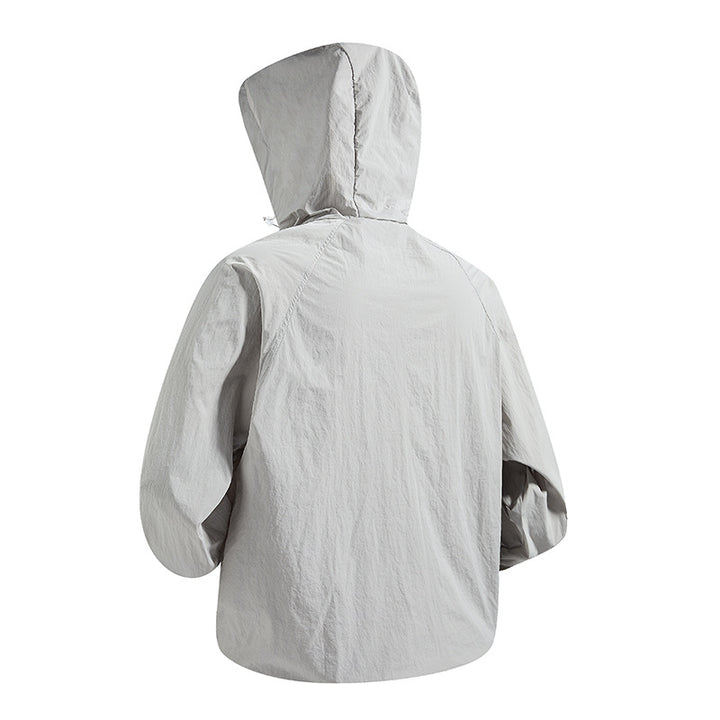 Unisex Leichte packbare Kapuzen‑Windjacke mit wasserabweisender Ripstop‑Hülle und verstellbarer Kapuze Drune