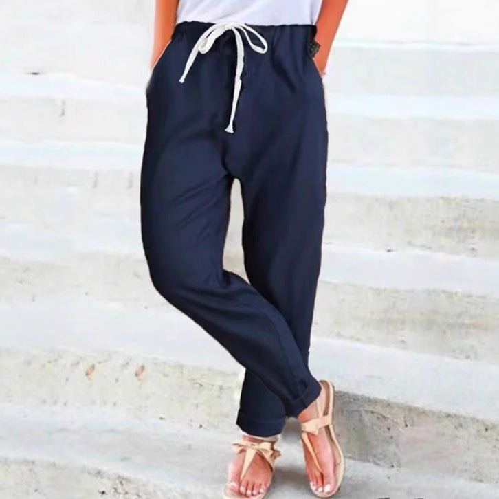 Damen nan lässige Relaxhose mit elastischem Bund, Kordelzug, Eingrifftaschen und umgeschlagenem Saum Drune