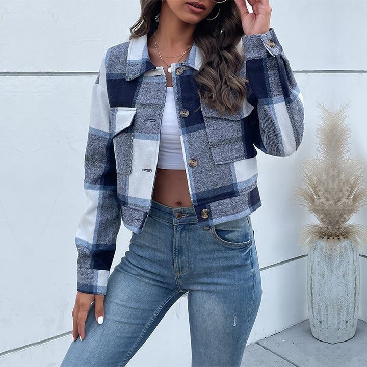 Damen Kariertes Shirtjacke mit funktionalen Taschen Drune