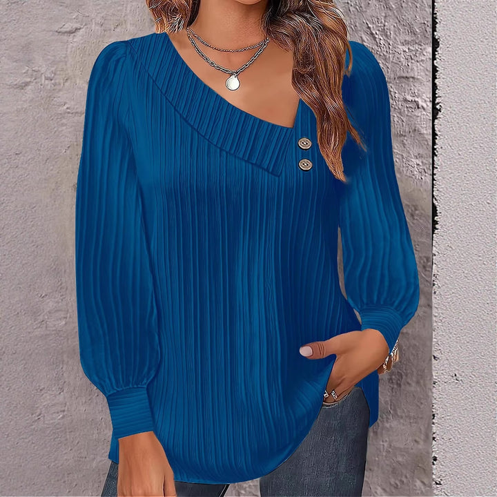 Damen Elegantes und lässiges Oberteil mit asymmetrischem Ausschnitt und Knopfdetails Drune