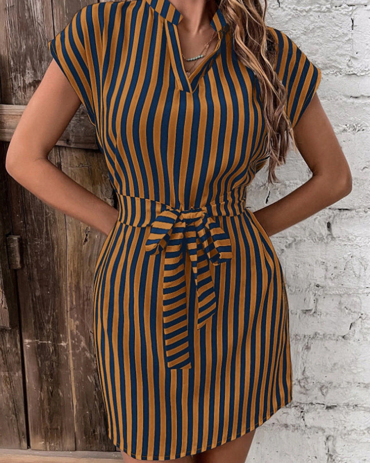 Damen Kurzarm Hemdkleid mit schmalem Taillengürtel Drune
