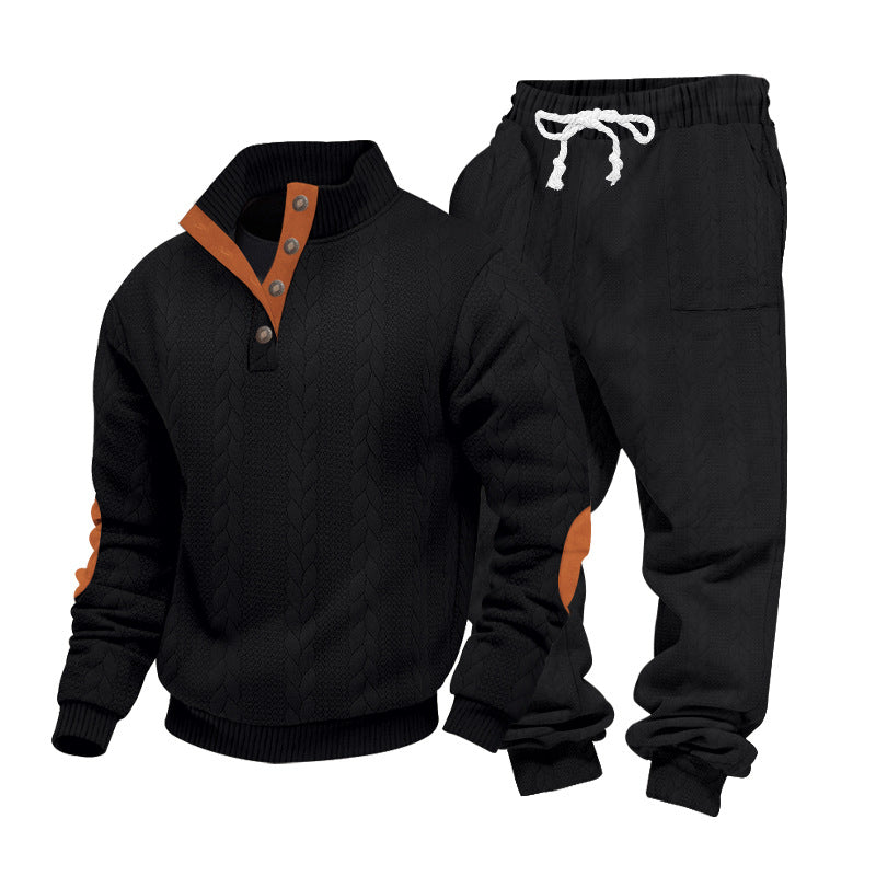 Herren nan Strickkombination aus Pullover und Jogginghose mit Zopfmuster und Ellenbogenbesatz Drune
