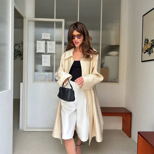Damen Leichter Satin‑Optik Longcoat mit kastiger Oversize‑Silhouette Drune