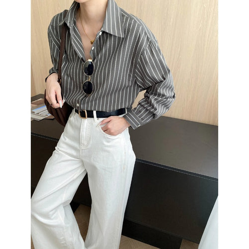 Damen gestreifte Hemdbluse mit eleganten Knopfdetails Drune