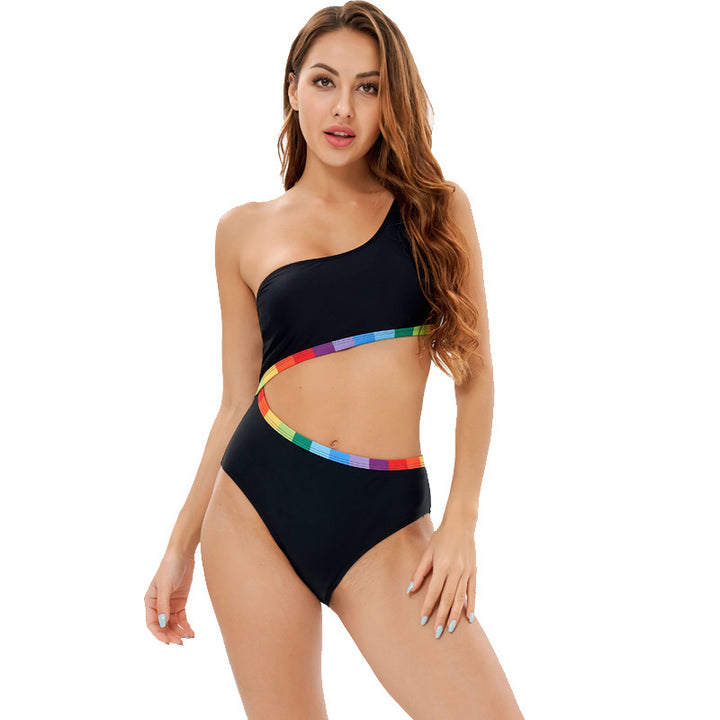 Damen Einseitiger Triangel-Bikini mit buntem Akzentband Drune