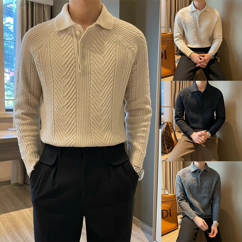 Herren Modischer Strickpullover mit strukturiertem V-Ausschnitt Drune