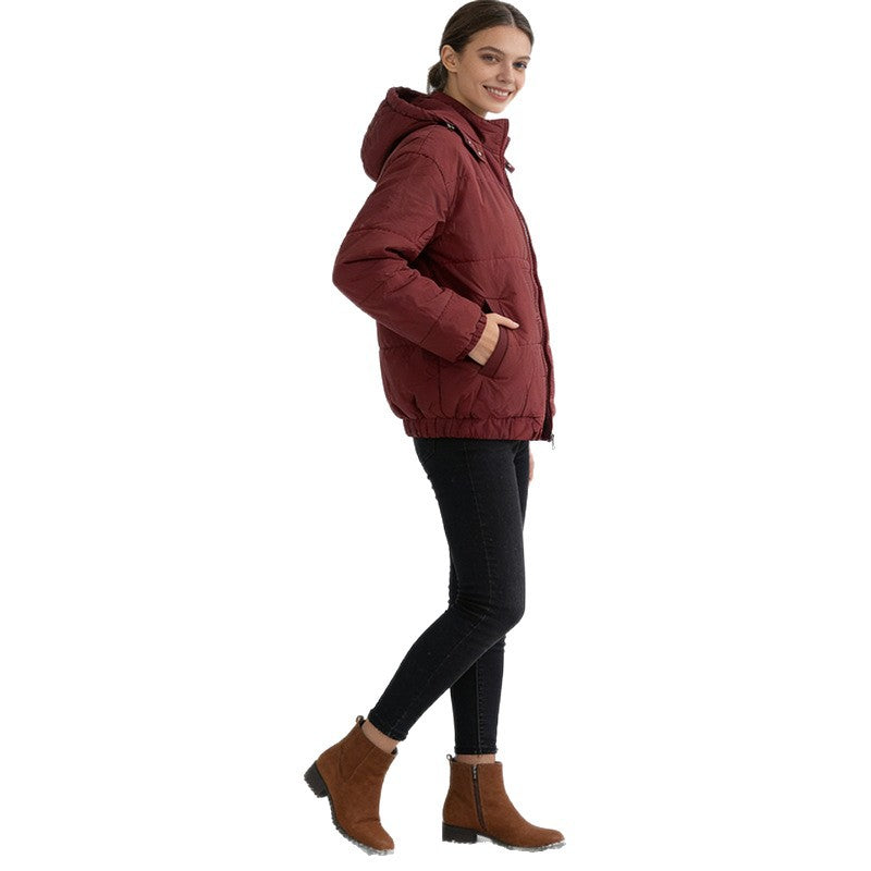 Damen Wattierte Steppjacke mit Volumenkapuze, elastischem Saum und verstellbarer Taille Drune