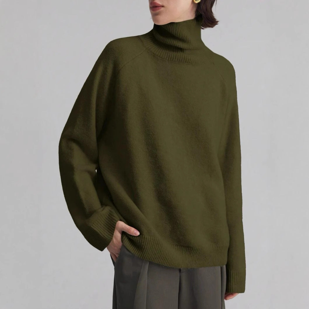 Damen Oversize Rollkragen-Feinstrickpullover mit Raglanärmeln und seitlichen Schlitzen Drune