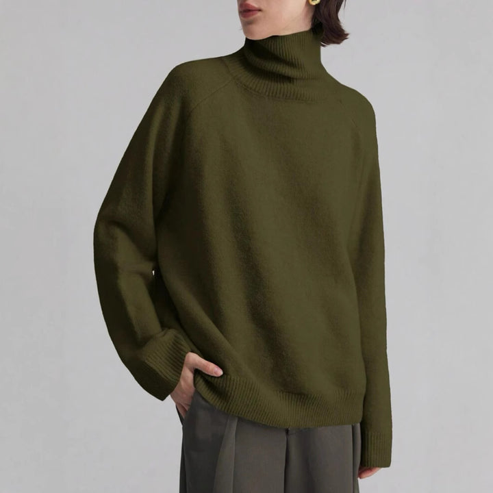 Damen Oversize Rollkragen-Feinstrickpullover mit Raglanärmeln und seitlichen Schlitzen Drune